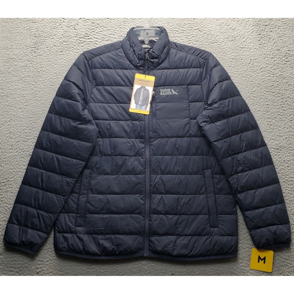 Eddie Bauer 650 Down Packable Travel Jacket Men Medium Navy Lightweight Full Zip